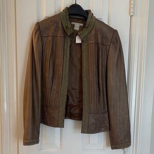 Peter Nygard Brown/ Bronze Leather Embroidered Jacket